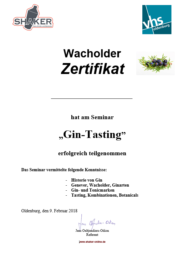 Gin Zertifikat